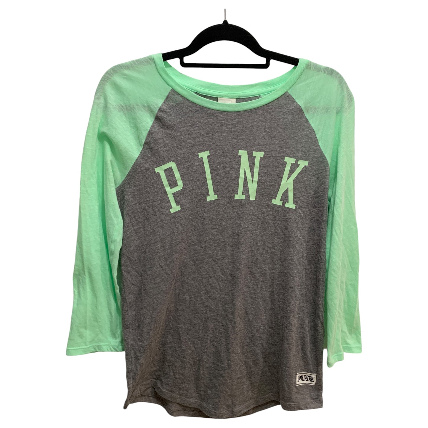 T-Shirt de Manga Longa PINK Victoria's Secret Cinza e Verde Menta - Tamanho S - Madame Surtô Vintage Shop