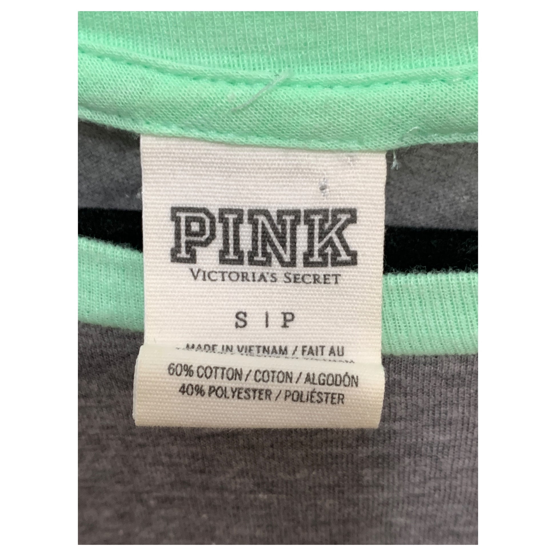 T-Shirt de Manga Longa PINK Victoria's Secret Cinza e Verde Menta - Tamanho S - Madame Surtô Vintage Shop