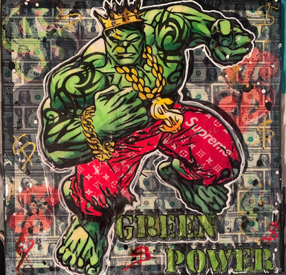 GREEN POWER de PEPE – Peinture originale, technique mixte, 2022 – Signée à la main – Acrylique sur toile