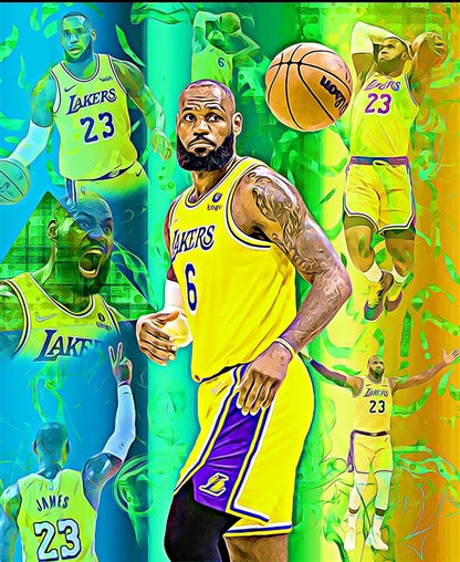 Lebron James 2v par Raffaele De Leo – Édition limitée 2/6 – Giclée signée et numérotée – Beaux-arts, 2022