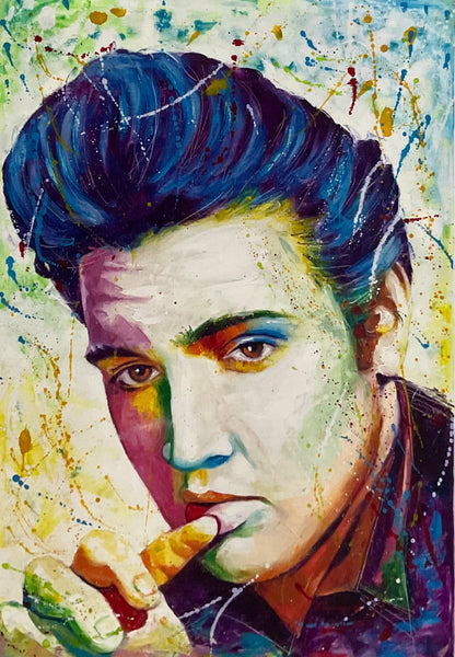 Elvis Presley par Yurisnel E. – Peinture originale, huile sur toile, 2021 – Signée à la main – Unique