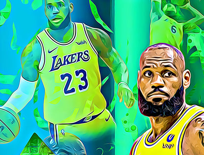 Lebron James 2v par Raffaele De Leo – Édition limitée 2/6 – Giclée signée et numérotée – Beaux-arts, 2022